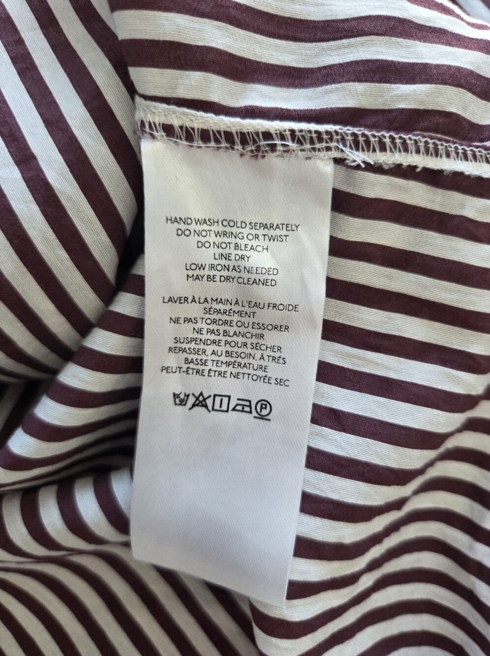 Maeve Anthropologie Tie-Neck Blouse Maroon Brown & White Vertical Stripes Large - Picture 9 of 11